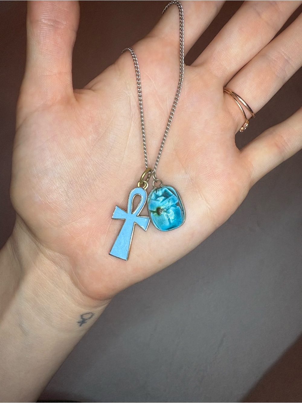 Vintage Sterling Silver Egyptian Revival Scarab & Ankh Necklace Set